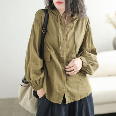 Autumn Retro Loose Cotton Casual Hoodie Aug 2023 New Arrival One Size Green 