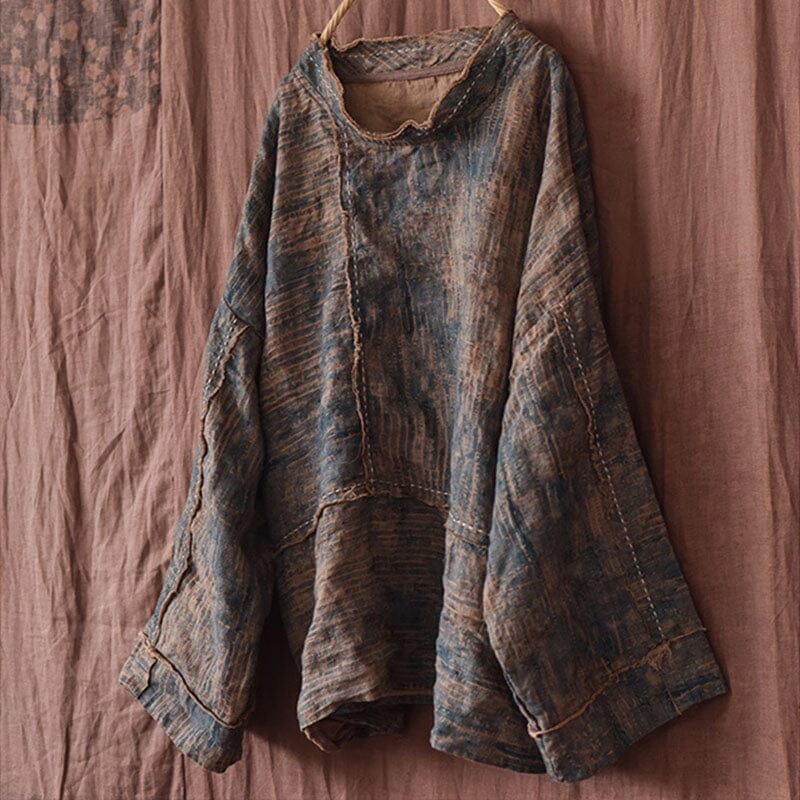 Autumn Retro Loose Linen Print Handmade Sweater