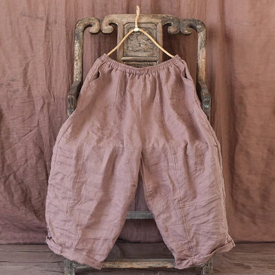 Autumn Retro Loose Solid Linen Pants Aug 2023 New Arrival Pink One Size 