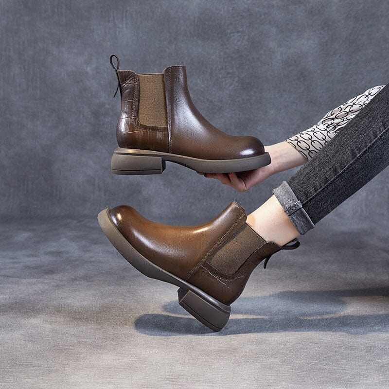 Autumn Retro Minimalist Leather Ankle Boots