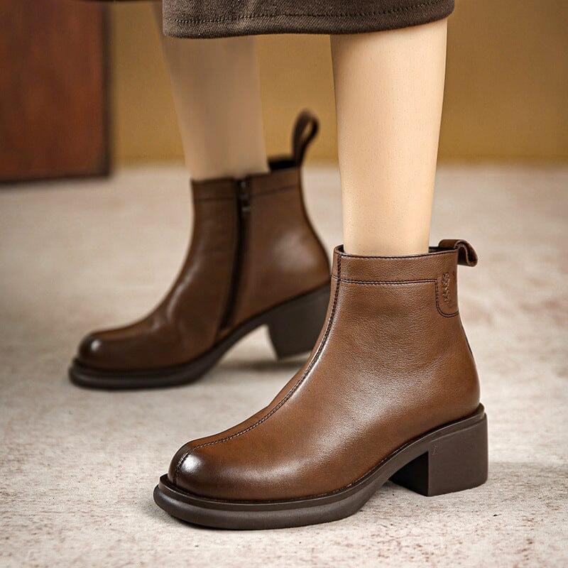 Autumn Retro Minimalist Leather Chunky Heel Boots Sep 2023 New Arrival 