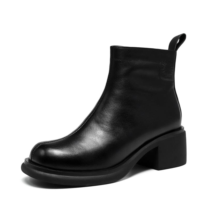 Autumn Retro Minimalist Leather Chunky Heel Boots Sep 2023 New Arrival Black 35 