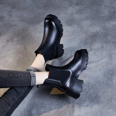 Autumn Retro Minimalist Leather Chunky Platform Boots