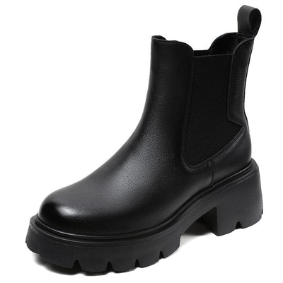 Autumn Retro Minimalist Leather Chunky Platform Boots