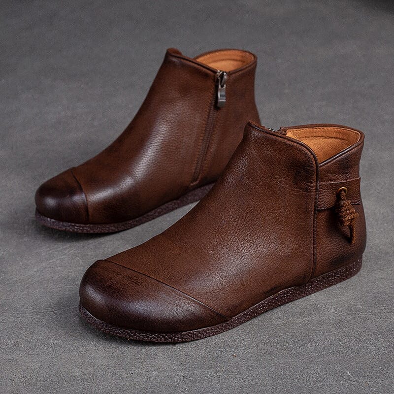 Autumn Retro Minimalist Leather Flat Ankle Boots