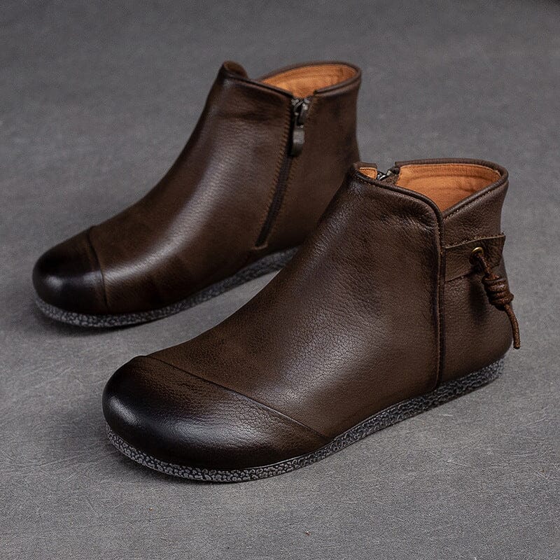Autumn Retro Minimalist Leather Flat Ankle Boots