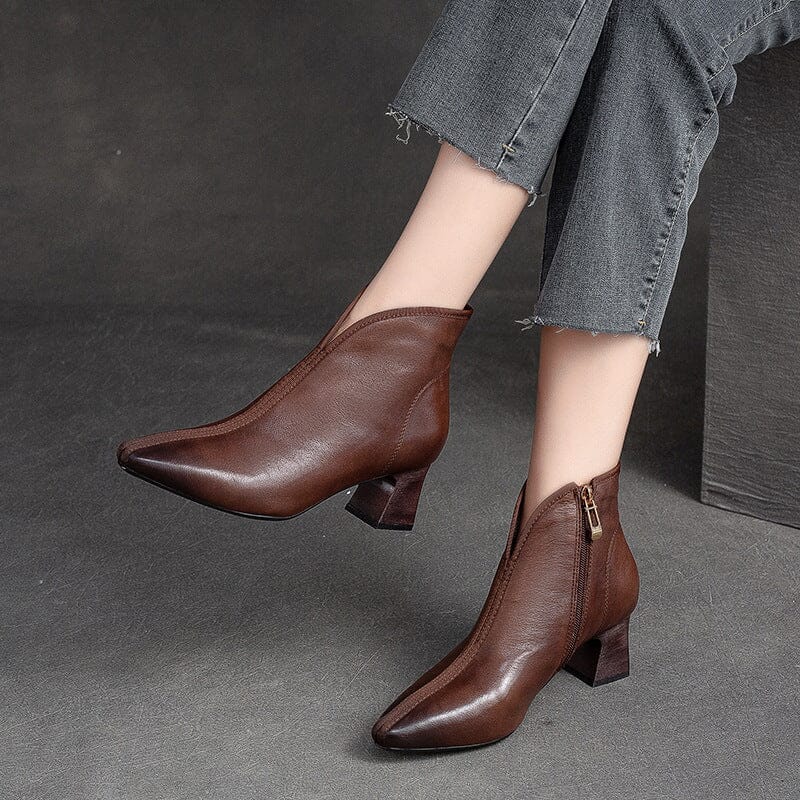 Autumn Retro Minimalist Leather Pointed Toe Boots Aug 2023 New Arrival 