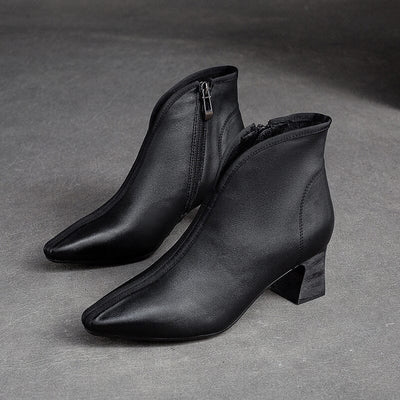 Autumn Retro Minimalist Leather Pointed Toe Boots Aug 2023 New Arrival Black 35 