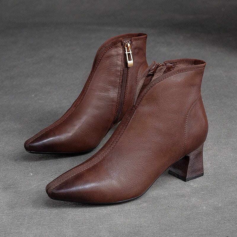 Autumn Retro Minimalist Leather Pointed Toe Boots Aug 2023 New Arrival Brown 35 