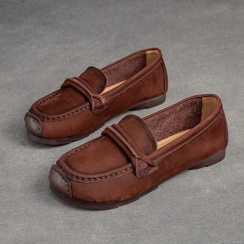 Autumn Retro Minimalist Leather Soft Loafers Jul 2023 New Arrival Coffee 35 