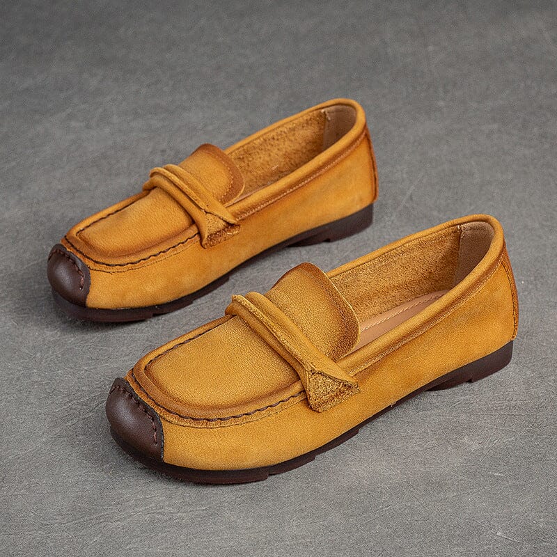 Autumn Retro Minimalist Leather Soft Loafers Jul 2023 New Arrival Yellow 35 