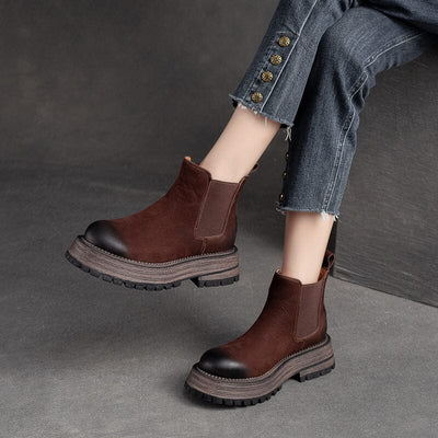 Autumn Retro Nubuck Leather Thick Soled Ankle Boots