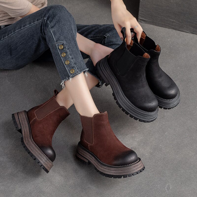 Autumn Retro Nubuck Leather Thick Soled Ankle Boots