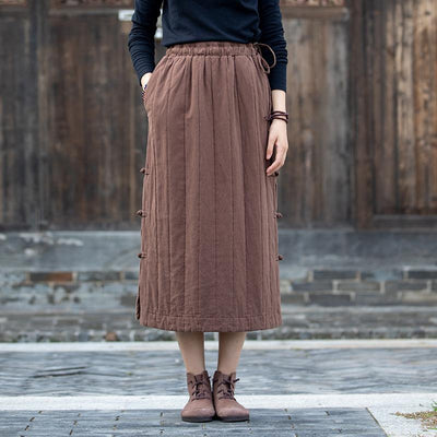 Autumn Retro Patchwork Cotton Quilted Skirt September 2021 new-arrival Coffee 