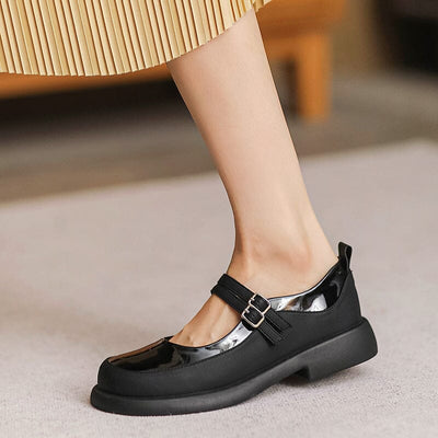 Autumn Retro Patchwork Glossy Leather Casual Shoes