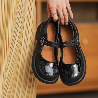Autumn Retro Patchwork Glossy Leather Casual Shoes