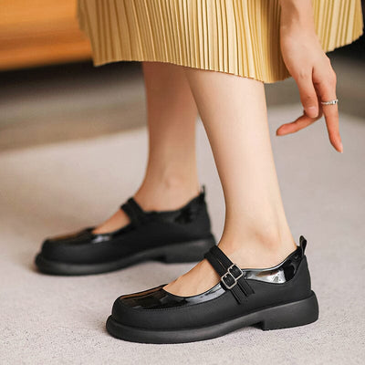 Autumn Retro Patchwork Glossy Leather Casual Shoes Aug 2023 New Arrival 