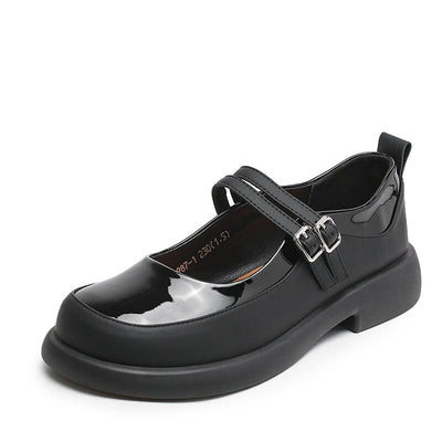 Autumn Retro Patchwork Glossy Leather Casual Shoes Aug 2023 New Arrival Black 35 