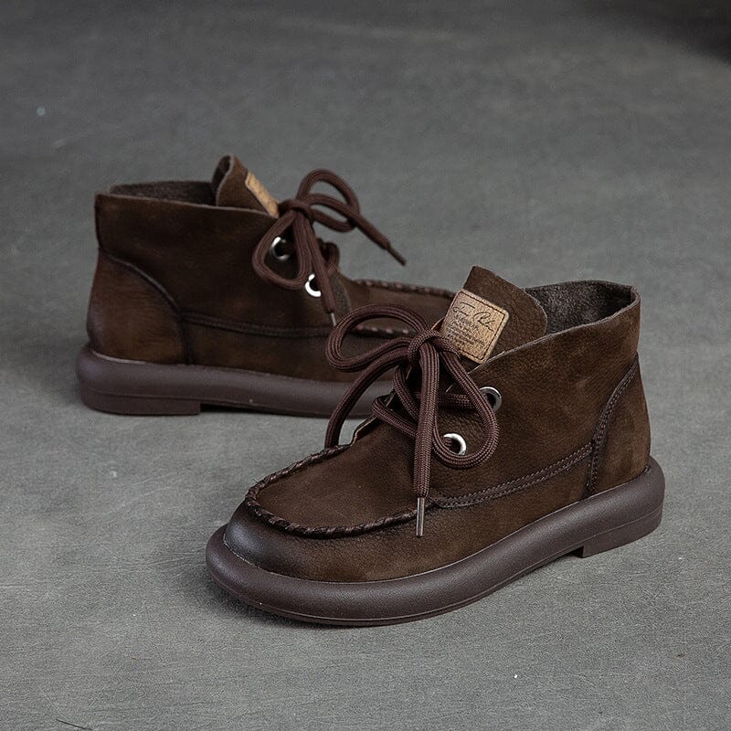 Autumn Retro Patchwork Leather Casual Boots Dec 2022 New Arrival Coffee 35 