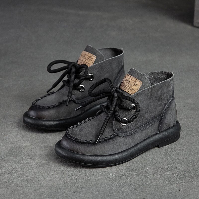 Autumn Retro Patchwork Leather Casual Boots Dec 2022 New Arrival Gray 35 