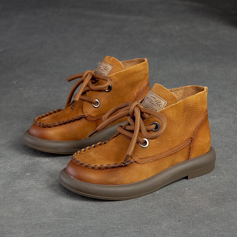 Autumn Retro Patchwork Leather Casual Boots Dec 2022 New Arrival Yellow 35 