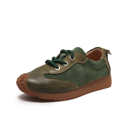 Autumn Retro Patchwork Leather Casual Shoes Sep 2023 New Arrival Dark Green 35 