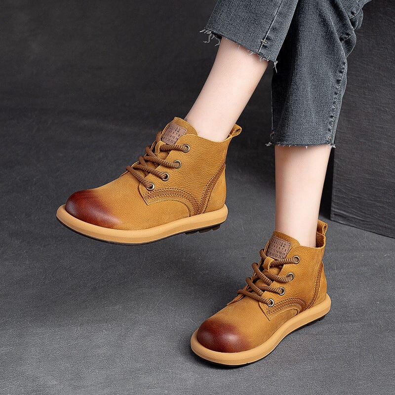 Autumn Retro Patchwork Leather Flat Ankle Boots