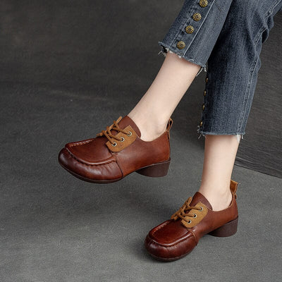 Autumn Retro Patchwork Leather Low Heel Casual Shoes Jul 2023 New Arrival 