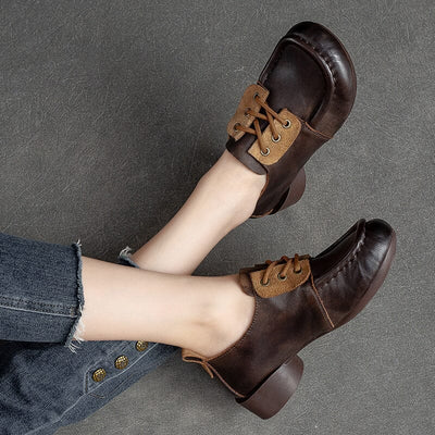 Autumn Retro Patchwork Leather Low Heel Casual Shoes