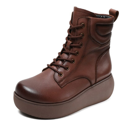 Autumn Retro Patchwork Leather Platform Boots