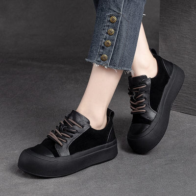 Autumn Retro Patchwork Leather Thick Soled Casual Shoes