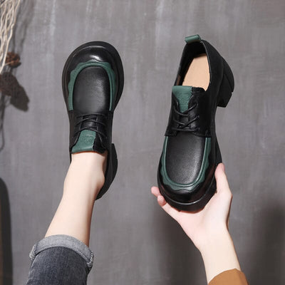 Autumn Retro Patchwork Leather Women Casual Loafers
