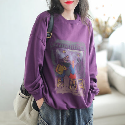 Autumn Retro Print Casual Loose Fashion Sweater