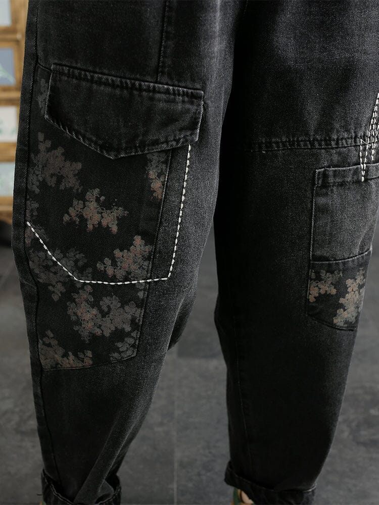 Autumn Retro Print Cotton Loose Jeans