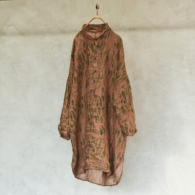 Autumn Retro Print Linen Casual Dress