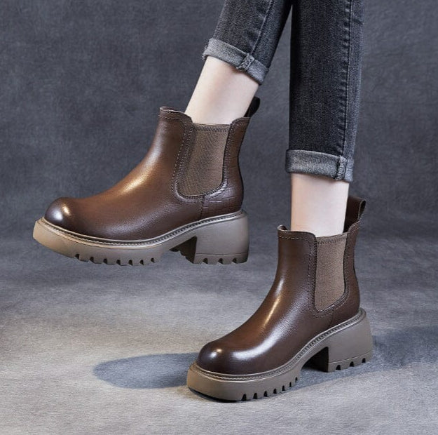 Autumn Retro Slip-on Leather Wedge Boots