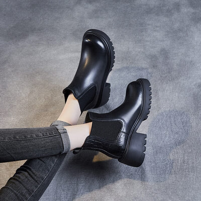 Autumn Retro Slip-on Leather Wedge Boots Aug 2023 New Arrival 