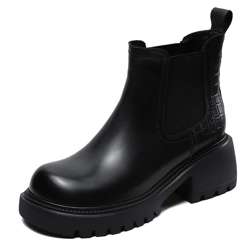 Autumn Retro Slip-on Leather Wedge Boots