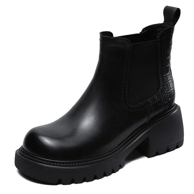 Autumn Retro Slip-on Leather Wedge Boots Aug 2023 New Arrival Black 35 