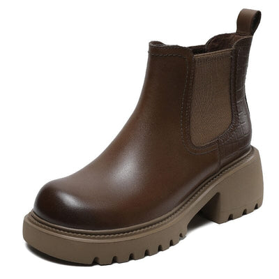 Autumn Retro Slip-on Leather Wedge Boots Aug 2023 New Arrival Brown 35 