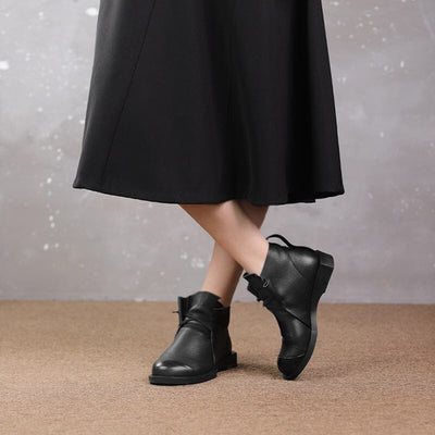 Autumn Retro Soft Leather Flat Ankle Boots