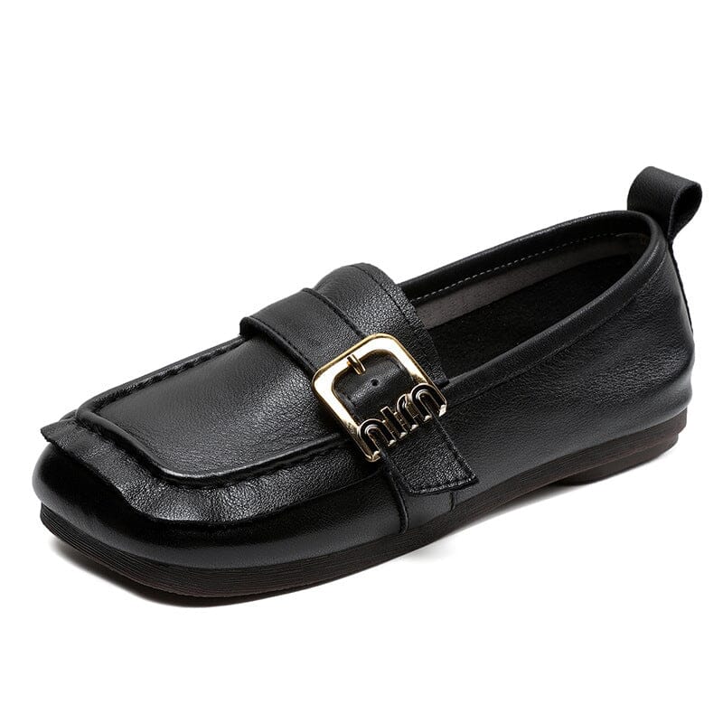 Autumn Retro Soft Leather Flat Casual Loafers Jul 2023 New Arrival Black 35 