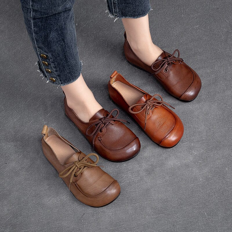 Autumn Retro Soft Leather Flat Casual Shoes