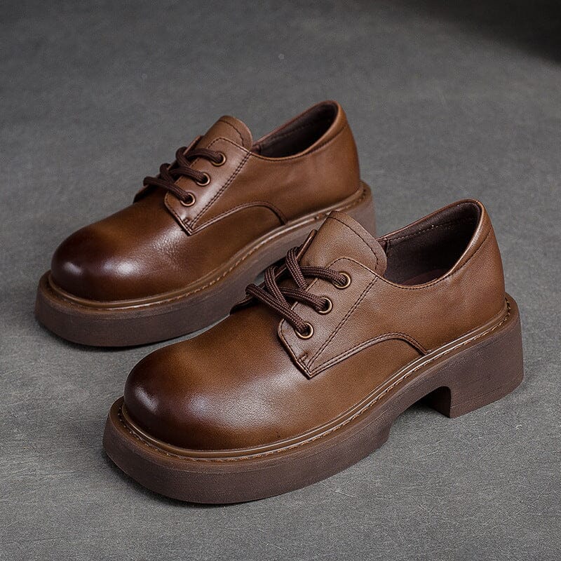 Autumn Retro Solid Handmade Leather Casual Shoes Aug 2023 New Arrival Brown 35 