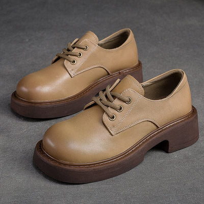 Autumn Retro Solid Handmade Leather Casual Shoes Aug 2023 New Arrival Khaki 35 