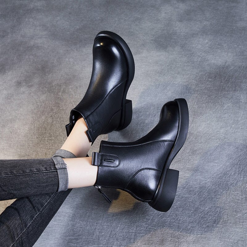 Autumn Retro Solid Leather Back Zipper Ankle Boots Sep 2023 New Arrival 