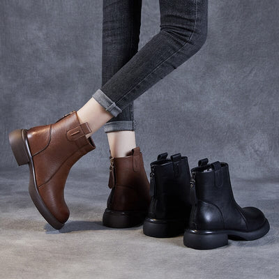 Autumn Retro Solid Leather Back Zipper Ankle Boots Sep 2023 New Arrival 