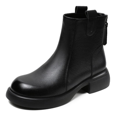 Autumn Retro Solid Leather Back Zipper Ankle Boots