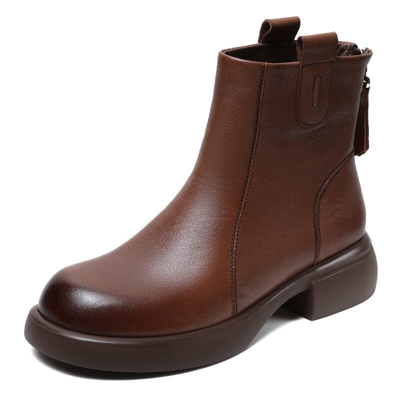 Autumn Retro Solid Leather Back Zipper Ankle Boots
