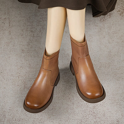Autumn Retro Solid Leather Casual Boots